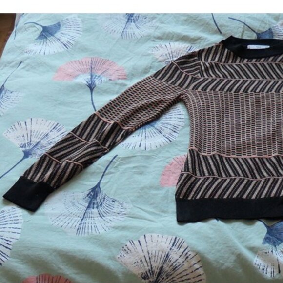 geometric pattern sweater, brown, black, metallic. MNG size 4 small - Picture 3 of 8
